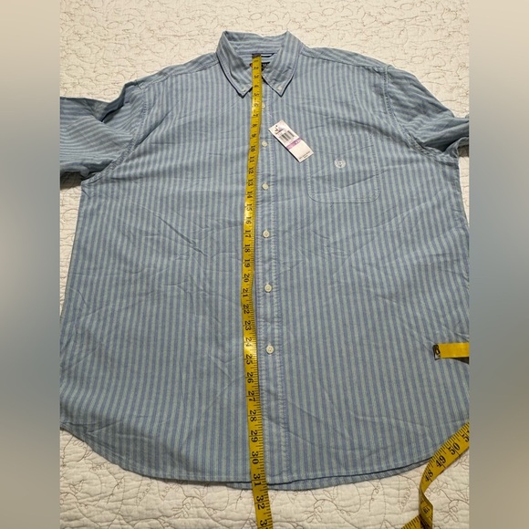 Chaps Men’s XXL Basic Blue/Green Striped Long Sleeve Cotton Button Downn Shirt - Picture 7 of 10